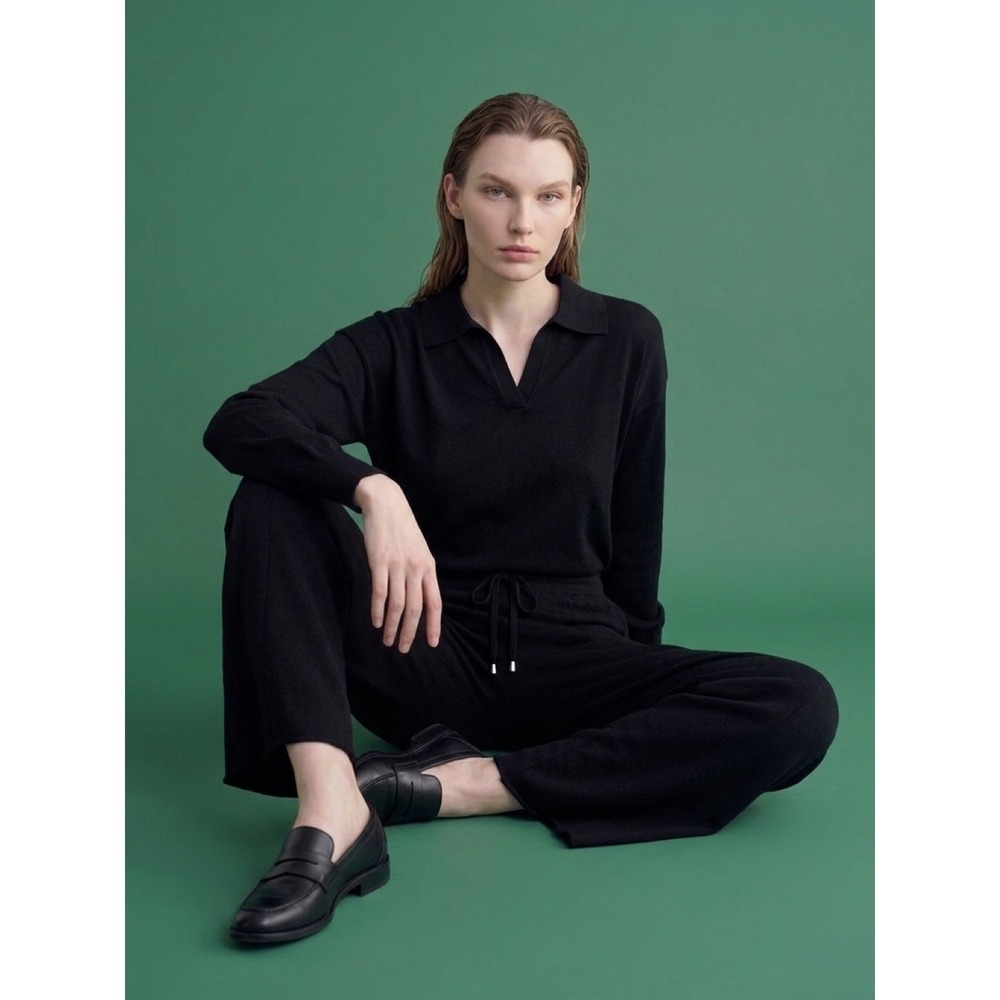 Clothes Minded Soft Black Knit 2-Piece Sweater & Pants Set Drawstring Waist